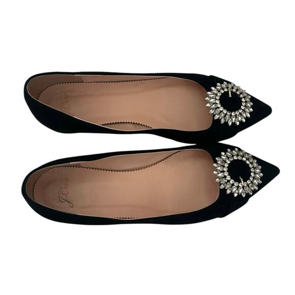 J.Crew Black Suede Crystal Embellished Pointed Toe Flats Size 8.5 - Picture 6 of 13